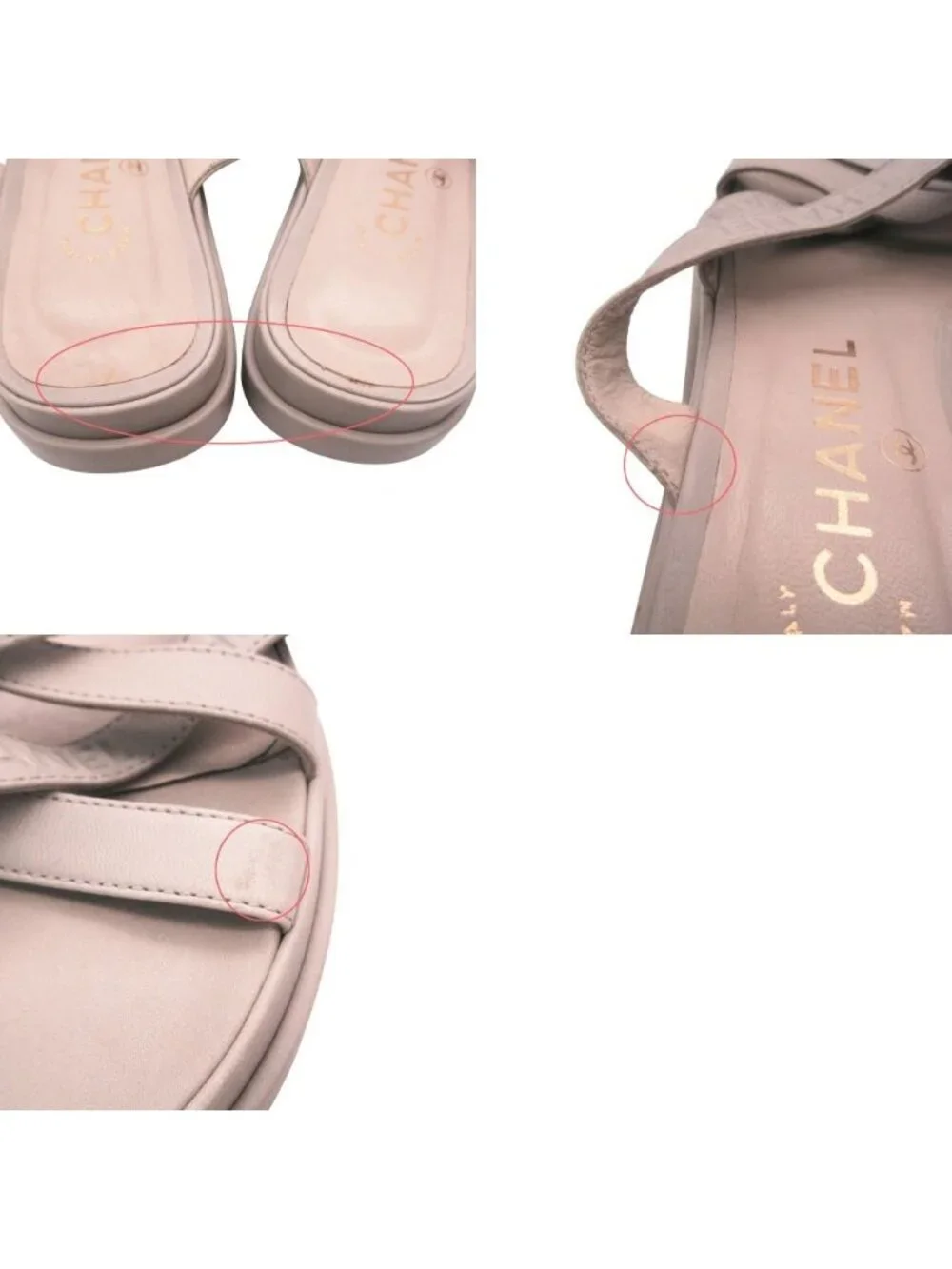 Chanel Sandals Leather Logo Cross Belt Strap Shoes Gray Green
